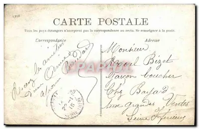 Scène de théâtre — trois personnages en costume d'époque — éditeur A&S n°749 — Verso
