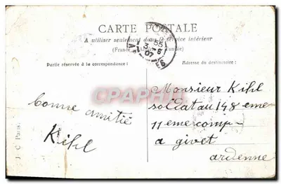 Pitou et Nounou — scène de théâtre avec soldat et bergère — éditeur PSC, Paris — Rewers