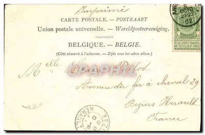 Bilhete postal antigo Borgerhout Lez Anvers Estátua do General Carnot — Verso
