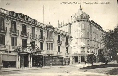 Bilhete postal antigo Monte Carlo L'Hermitage e o grande hotel