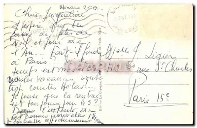 Mônaco—O Porto. Vista sobre Monte-Carlo — Edição La Cigogne, n° 1406 — Verso