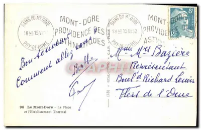 Mont-Dore — A Praça e a Estação Termal — C.A.P. n°96 — Verso