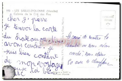 Les Sables-d'Olonne — Colonie de la Cité des Pins — Uitgever Gaby, Nantes — Achterkant