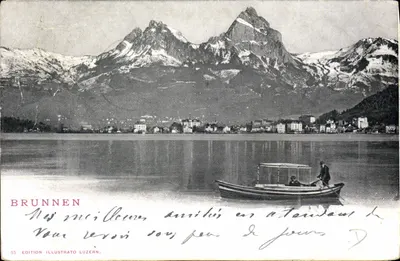 Brunnen — vue du lac avec montagnes enneigées — Édition Illustrato Luzern, n° 55