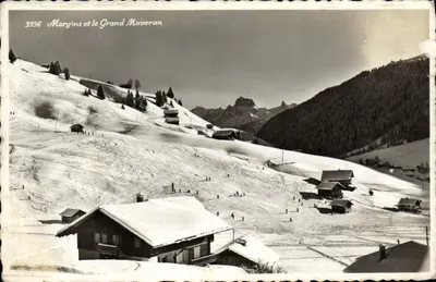 Morgins e o Grand Muveran — visão de esqui — Edição Photocrochet, Lausanne, n°3336