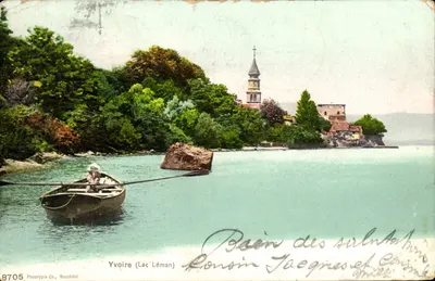 Yvoire (Lago Léman) — vista do castelo e da igreja — Phototype Co., Neuchâtel, n°8705