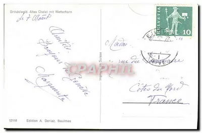 Grindelwald - Velho Chalet com Wetterhorn — Edição A. Deriaz, Baulmes, n° 12118 — Verso