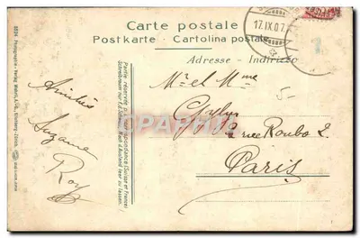 Ulica w Lauterbrunnen — widok z drogi z wodospadem — wydawca Wahril, A.-G., Kilchberg-ZEP — Rewers