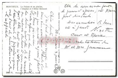 Montreux — Pałac i jego basen, Szpital i Hotel Belmont — Foto wykonana przez F. Zaugga, Zurych — Rewers