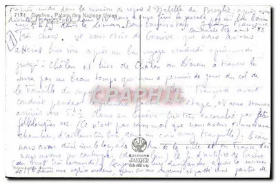 Genebra, Palácio das Nações e o Monte Branco — Éditions Jaeger, n° 7174 — Verso