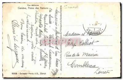 Genève, Palais des Nations — vue aérienne — Swissair Photo A.G., Zürich, n° 9269 — Rückseite