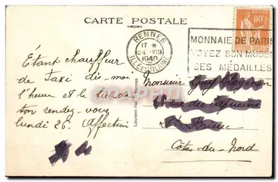 Rennes - Faculté des Lettres - Ancien Couvent des Carmélites, fondé en 1620 (Grand-Touriel) - Transformé en Grand Séminaire, devenu en 1911 Faculté des Lettres — Verso