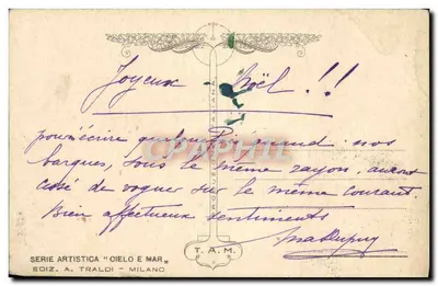 Morze i księżyc — dwa statki — seria artystyczna 'Cielo e Mar' wydana przez A. Traldi, Mediolan — Rewers