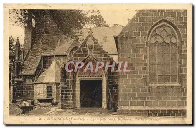 Bilhete postal antigo Rumengol Igreja Batista Pórtico e transeto