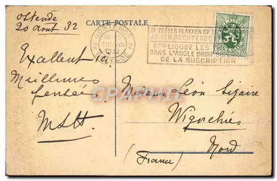 Bilhete postal antigo Ostende A dique Central e o Kursaal — Verso