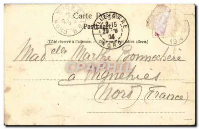 Bilhete postal antigo Waterloo Le Lion — Verso
