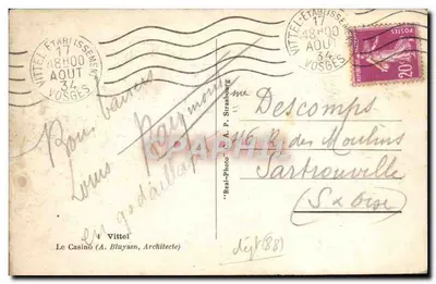 Kasyno w Vittel — Vittel, Vosges — wydawca 'Real-Photo' (A. P. Strasbourg) — Rewers