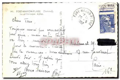 Igreja de Fort-Mahon-Plage — Somme — Edição La Cigogne, n°141 — Verso