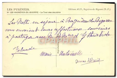 Bagnères-de-Bigorre — Torre dos Jacobinos — Edições ALIX, N° 333 — Verso