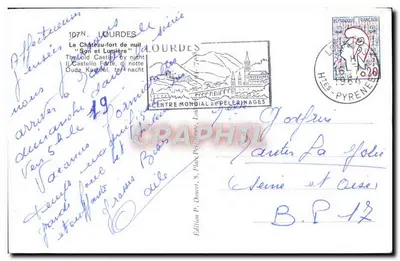 Zamek-fort w nocy — Lourdes — Wydawnictwo P. Dauret, S. Place Pèlerinages, n°107 — Rewers