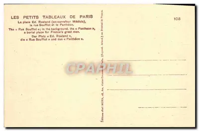 Place Ed. Rostand — rua Soufflot e o Panteão — Éditions d'Art Mona, n° 108 — Verso