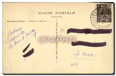 Ste-Anne-d'Auray — Fontanna i Bazylika — Wyd. Pani Colomban Sklep Ste-Anne — Rewers