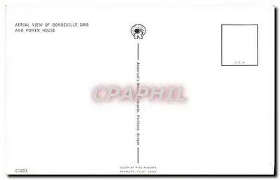 Barragem de Bonneville — vista aérea — Anderson's Scout Postcards, Portland, Oregon — Verso