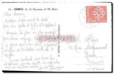 Genewa - Wyspa J.J. Rousseau i Góra Blanc - C. SARTORI Fils, Genewa — Rewers