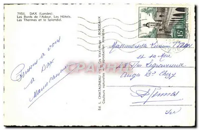 Dax (Landes) — Widok na brzegi Adouru, Hotele, Termale i Splendid — Wyd. L. Chatagneau — Rewers