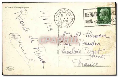Fontana Paola — Roma — editor Becamis, n° de serie 1933 — Reverso