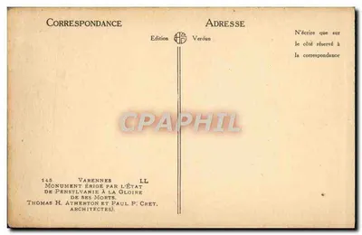 Monumento aos Mortos de Varennes — Editor Verdun, n° 145 — Verso