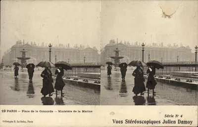 Paris — Place de la Concorde — Ministério da Marinha — Héliotypie E. Le Deley, Paris — Série N° 4 — Vues Stéréoscopiques Julien Damoy