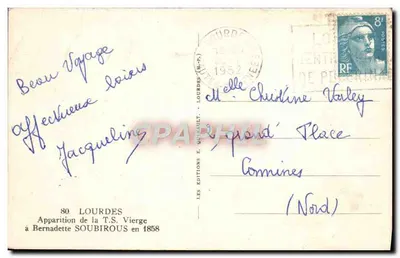 1858 में टी.एस. विरजिन के बर्नाडेट शूब्रॉट के सामने दृश्य — एडिशन ई. क्विनॉल, संख्या 80 — पीछे
