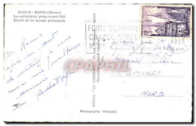 Reims — Catedral — fachada principal — Éditions 'La Cigogne' n°51.454.76 — Verso
