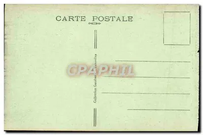 Bilhete postal antigo Palácio de Versalhes Salão do Grande Couvert a mesa que serviu para a assinatura do Tratado de Paz Militária — Verso