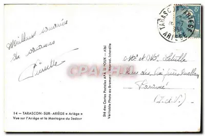 Tarascon-sur-Ariège — Vista sobre a Ariège e a Montanha do Sedour — Sté das Cartas Postais APA POUX — Albi — Verso