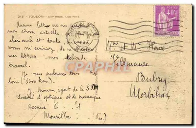 Cap Brun, Les Pins — vista da costa — editor Léon S. Béthune, n° 213 — Verso