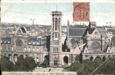 SAINTE-GERMAIN-L'AUXERROIS — Vue de la cathédrale et du bâtiment administratif — Édite par le BON MARCHÉ — PARIS