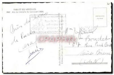Arco do Triunfo do Carrousel — Paris — Edições LECOMTE & GUY, n°3042 — Verso