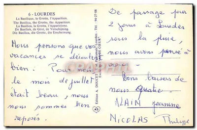 Lourdes — A Basílica, a Gruta, a Aparição — Edição A. Doucet — Verso