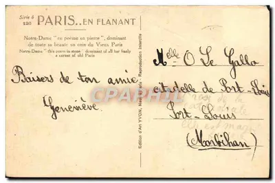 Notre-Dame de Paris — vue aérienne — Édition d'Art YVON, Neuilly-sur-Seine, Série 6 n°120 — Verso