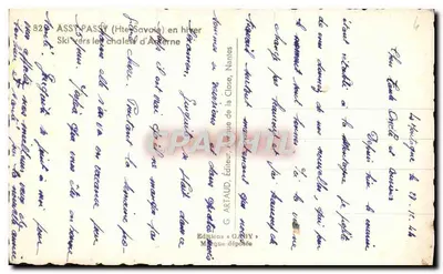 Dwa narciarze na górze — Wesołych Świąt — G. ARTAUD, wydawca, Nantles — Rewers