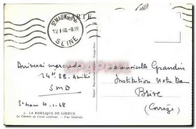 Stara pocztówka Katedra w Lisieux — zewnętrzny szlak krzyżowy — ogólny widok — Rewers