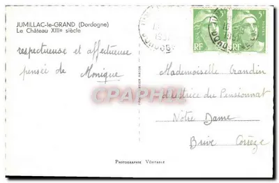 Castillo de Jumillac-le-Grand — siglo XIII — Fotografía Verdadera, editor Cimy — Reverso