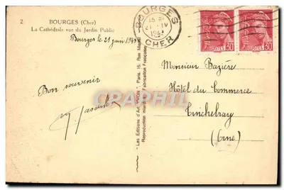 Bourges (Cher) — Widok Katedry z Ogrodu Publicznego — Wydawnictwo Art VYON — Rewers