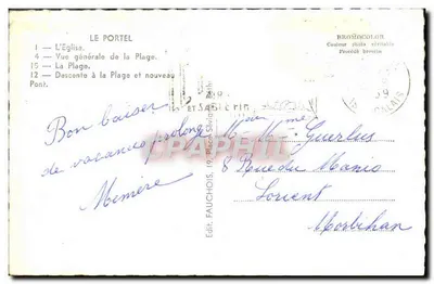 Le Portel — Église, plage et pont — Éditeur BRONIOCOLOR — Verso