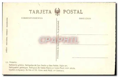 Reliquiário gótico — Relíquias de São Pedro e São Paulo — editor Fototipia Thomas, n° 17 — Verso