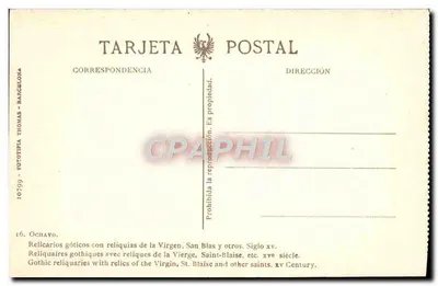 Gothyczne relikwiarze z relikwiami Najświętszej Panny Maryi, św. Blasiusa i innych świętych — wiek XV — Phototypia Thomas, Barcelonie — Rewers