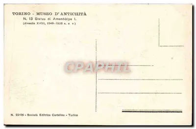 Estatua de Amenhotep I — dinastia XVIII, 1549-1528 a.C. — Società Editrice Cartoline, Torino, n° 22156 — Verso