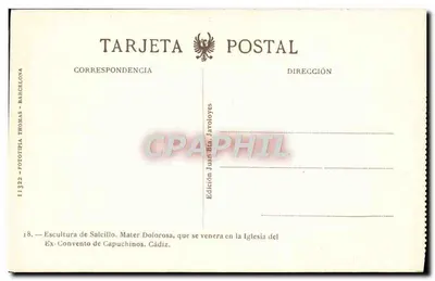 Mater Dolorosa — Rzeźba Salcillo — Edycja Juan Bta. Javoloyes — Rewers